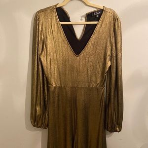 Lulus new years gold cropped pants long sleeve romper size small